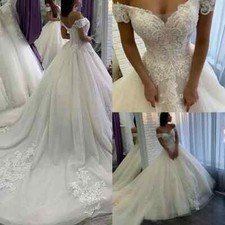 Luxury Wedding Dresses White/Ivory Tulle Lace Applique Off Shoulder Bridal Gowns
