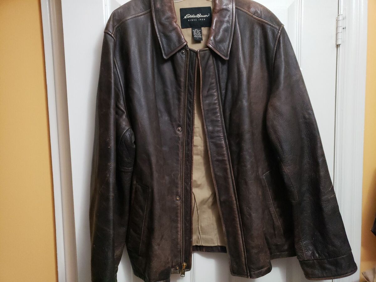 Eddie Bauer Sz. L Genuine Leather Brown Bomber Jacket Style Eddie Bauer Sz. L Genuine Leather Brown Bomber Jacket Style