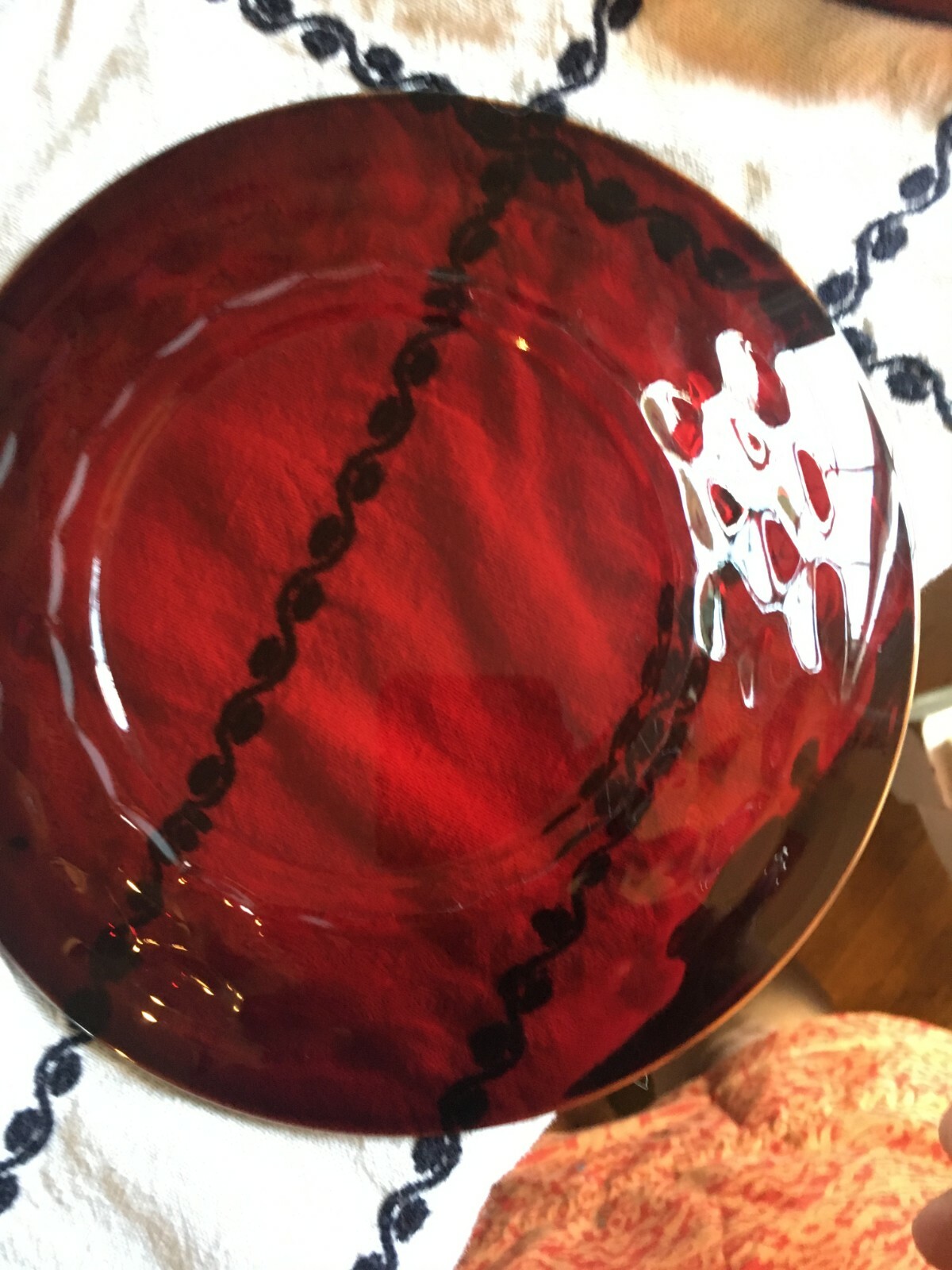 Ruby Red Glass Salad Plate Textured Antique Glassware Used Great