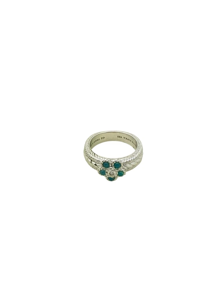 Anillo Judith Ripka Plata Esterlina Circonita Circonita Azul Flor Talla 8 Foto 3 de 4