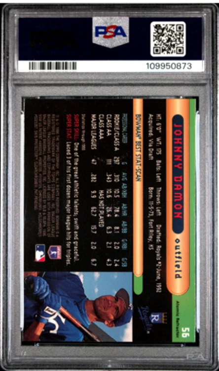 1996 BOWMAN'S BEST 56 JOHNNY DAMON ATOMIC REFRACTOR PSA 9 MINT - Image 2 of 2