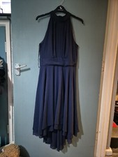 Iefel Size 12 Blue Chiffon Sleeveless High Low Midi Dress (624/10/v)