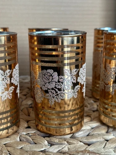 VINTAGE Drinking Glasses GOLD AND SILVER gilt, Set of 6,MADE IN KOREA 