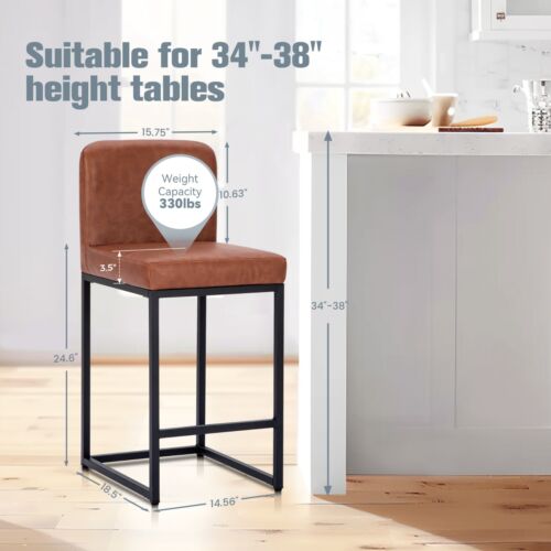 Bar Stools Set of 4 Counter Height Dining Chair PU Leather Indoor Pub Barstool - Picture 27 of 37