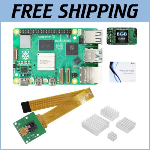 Enhanced Raspberry Pi 5 Kit: 5X 8GB RAM Boards with Camera & Cooling Heatsinks