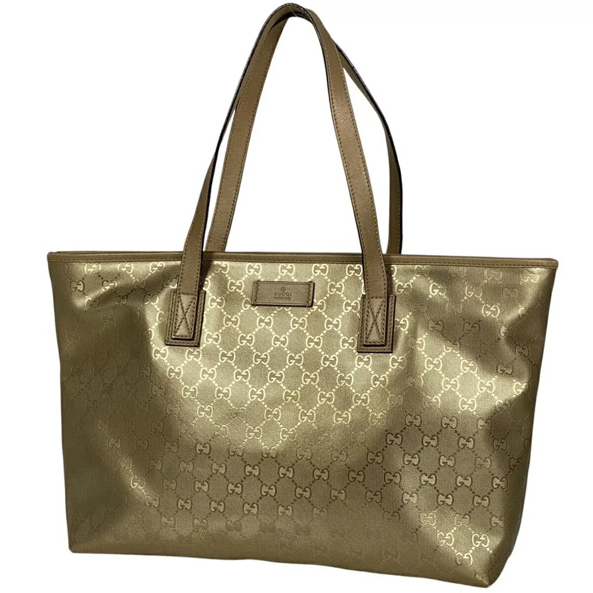 Sac fourre tout GUCCI GG Imprime toile enduite métallisée dorée 211137 femme 