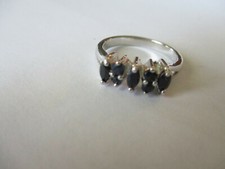 7 stone sterling silver ring for woman real black sapphire size 6 Real Gems