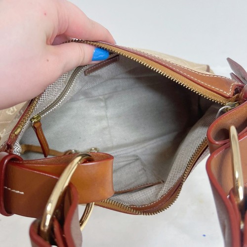 Vintage Dooney & Bourke Tan Signature Monogram Shoulder Bag Brown Leather Purse - Picture 3 of 10