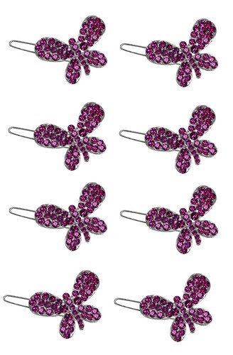 Set of 8 Small Butterfly Hair Clips Rhinestone Snap Clip Barrettes U1747-8 - Picture 5 of 8
