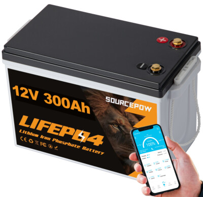 12V 300Ah LiFePO4 Lithium Battery,200A BMS for RV, Trolling Motor, Kayak, Solar