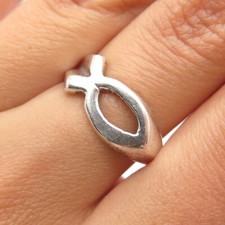 925 Sterling Silver Vintage Ichthys Fish Ring Size 6.5
