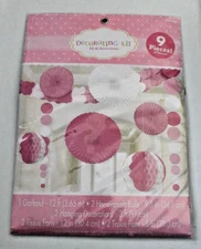 Pink Party Decorating Kit 9 Pieces Garland Honeycomb Balls Tissue Fans Celebrate