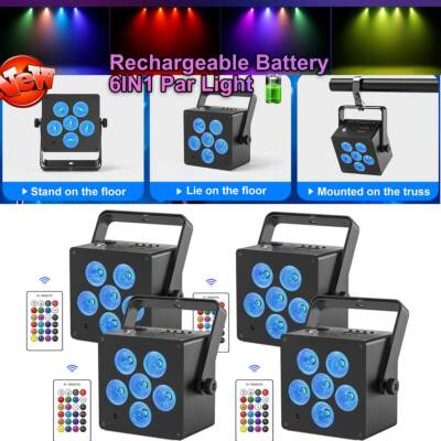 4X Wireless 6LED DJ Stage Par Light DMX RGBWA+UV Wash light Wedding show Uplight