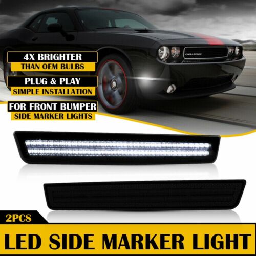 2PACK WHITE Front Bumper LED Side Marker Light Smoke FIT 15-22 DODGE Challenger