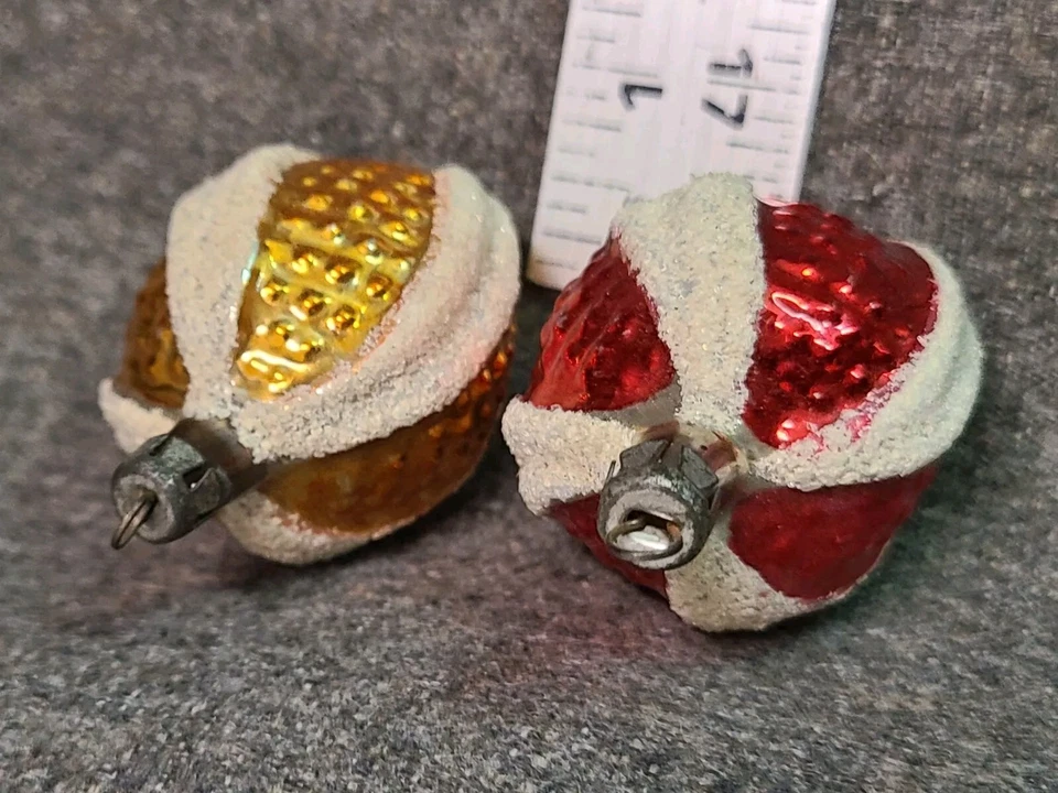 Vintage Blown Glass Swirled EGG Bumpy Oval Christmas Ornament Germany Red & Gold - Image 3 of 3