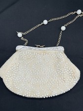 Vintage Ivory Beads Evening Bag Purse Made In Hong Kong With Vintage Gloves