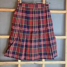 Vintage Handmade Women's Red Blue Green Skirt 26x23" Holiday Back Button Zippr