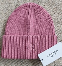 Genuine CALVIN KLEIN Dark Blush Pink BEANIE Logo Toque Hat Womens Femme