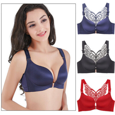Women's Front Close Butterfly Plunge Push Up Bra Lace Bralette Support Underwire