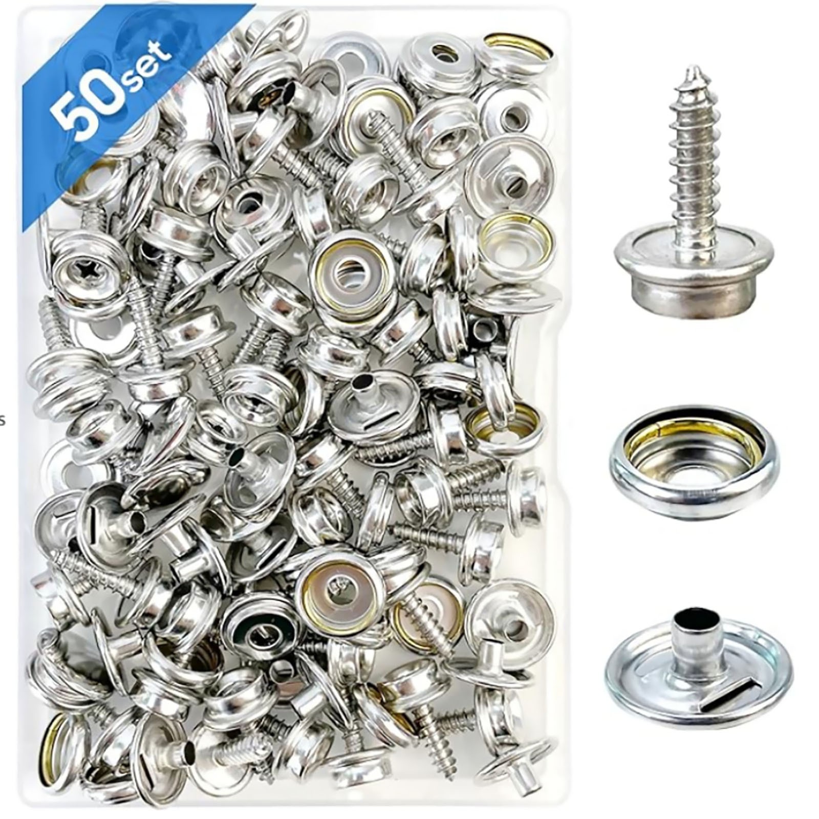 50 Set Stainless Steel Boat Marine Canvas Snap Cover Button Socket Fastener Kit