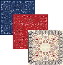 100% Combed Cotton Bandanas 3 Packs, Face Bandana for Women and Men, Unisex Mult