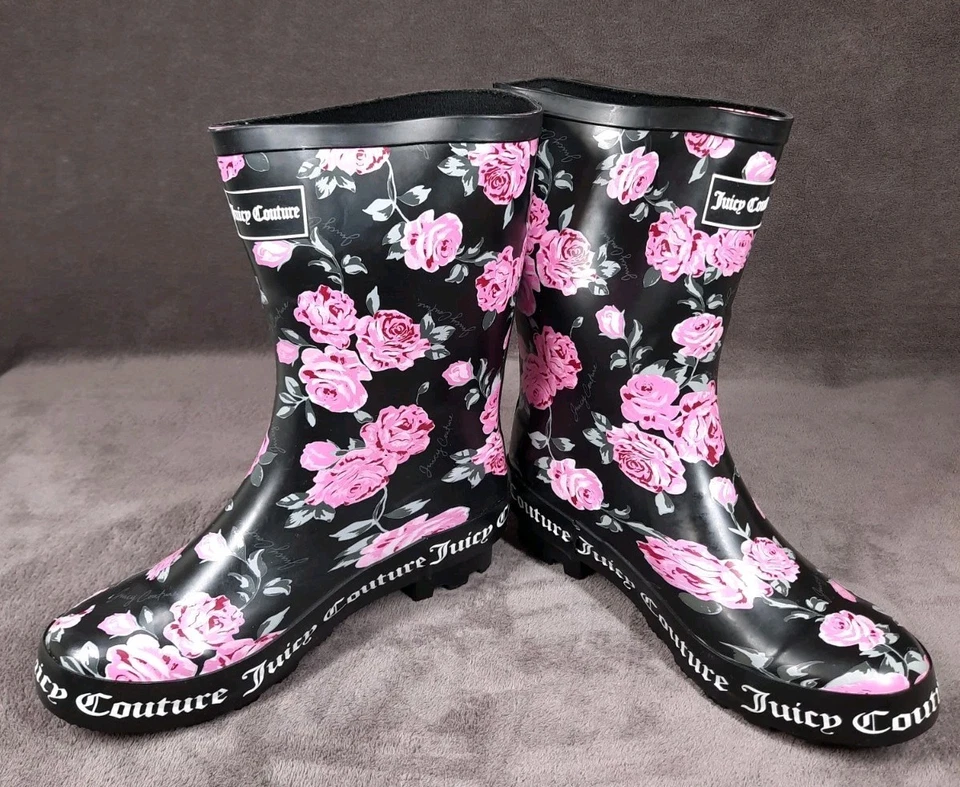 BOTAS DE LLUVIA JUICY COUTURE MUJER NEGRAS FLORALES TALLA 7 Foto 3 de 4