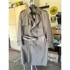 London Fog Mens Vintage Trench Coat Tan Khaki Belted Overcoat 44 Reg Made in USA