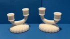 Vintage Imperial Milk Glass White Swirling Double Arm Candle Holder Set Of 2