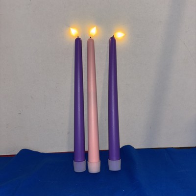 3 Flameless Candles -Plastic  LED-2 Purple 1 Pink- Battery Powered- Estate Find