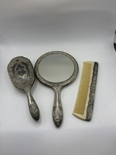 Vintage Victorian Silver Plated 3 Piece Vanity Set - Brush Mirror and Comb