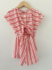 Zara Kids Striped Cutout Tie Romper - Red White Girls Size 6