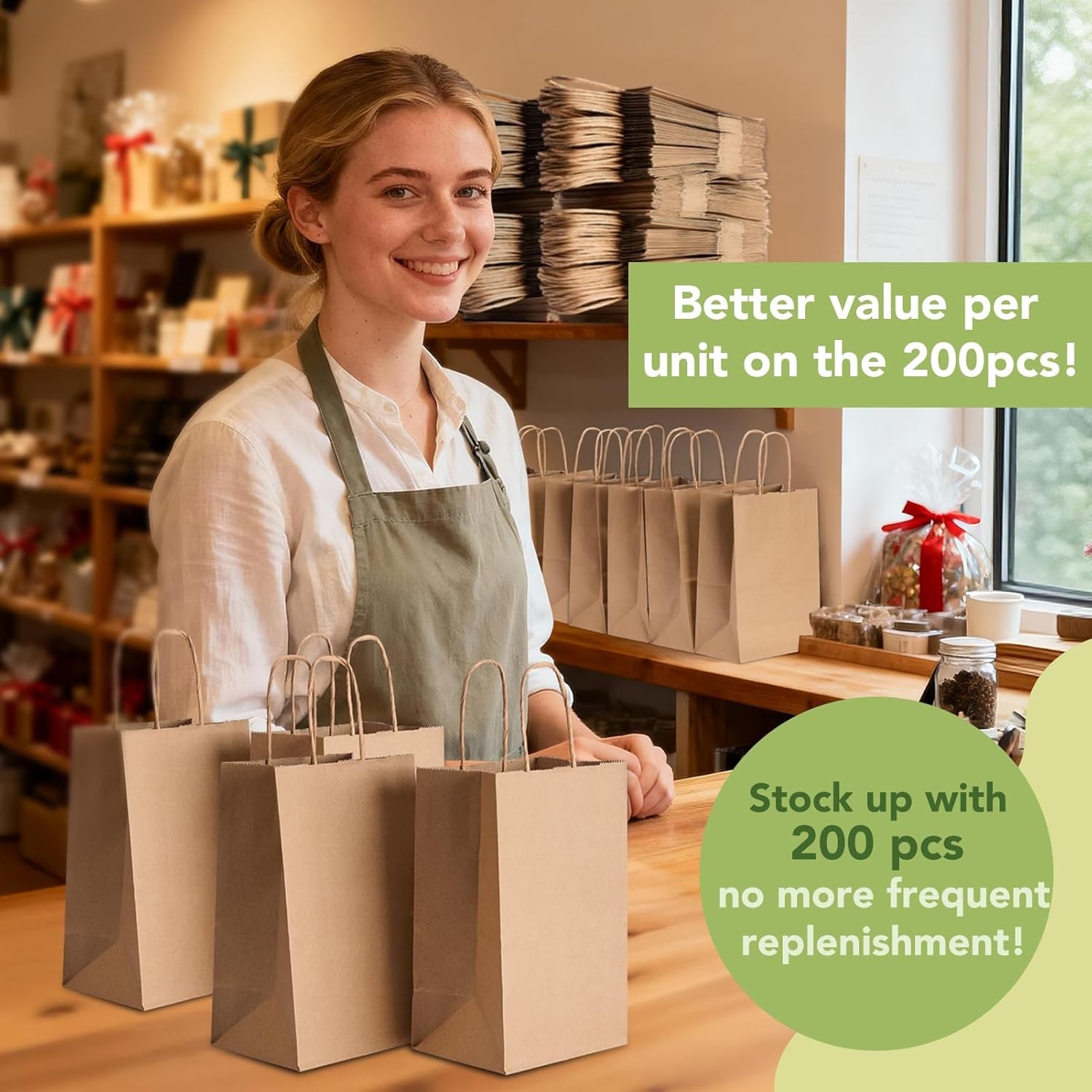 MESHA Kraft Gift Bags 200 Pack 5.25x3.75x8 Inch Small Brown Paper Bags with