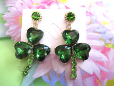 SHAMROCK CLOVER ST PATRICK'S DAY RHINESTONE IRISH SHAMROCK DROP DANGLE EARRINGS
