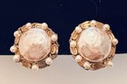 Vintage Miriam Haskell Baroque Faux Pearl Clip Earrings Signed Filigree — photo 2