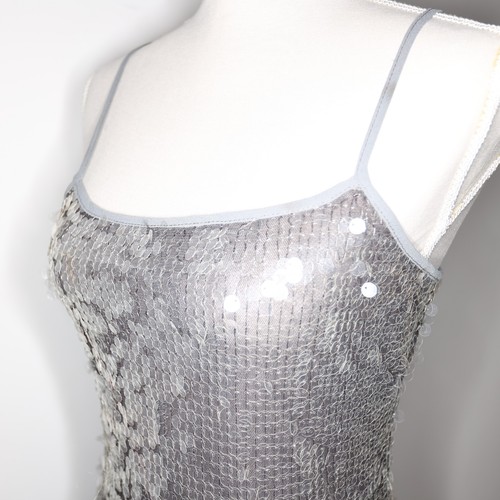 Pretty Little Thing Grey Silver Sequin Maxi Dress Size 10 Long Slit at Back - Picture 13 of 22