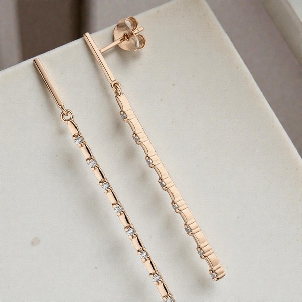OhrhäNger Lang 925 Sterling Silber Rotgold Vergoldet 16 Zirkonia Ohrringe-image