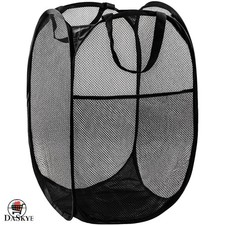 Space-Saving Black Laundry Hamper - Foldable Mesh Design, 1 PCS, Travel-friendly