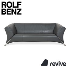 Rolf Benz 322 Leder Dreisitzer Grau Grün Sofa Couch