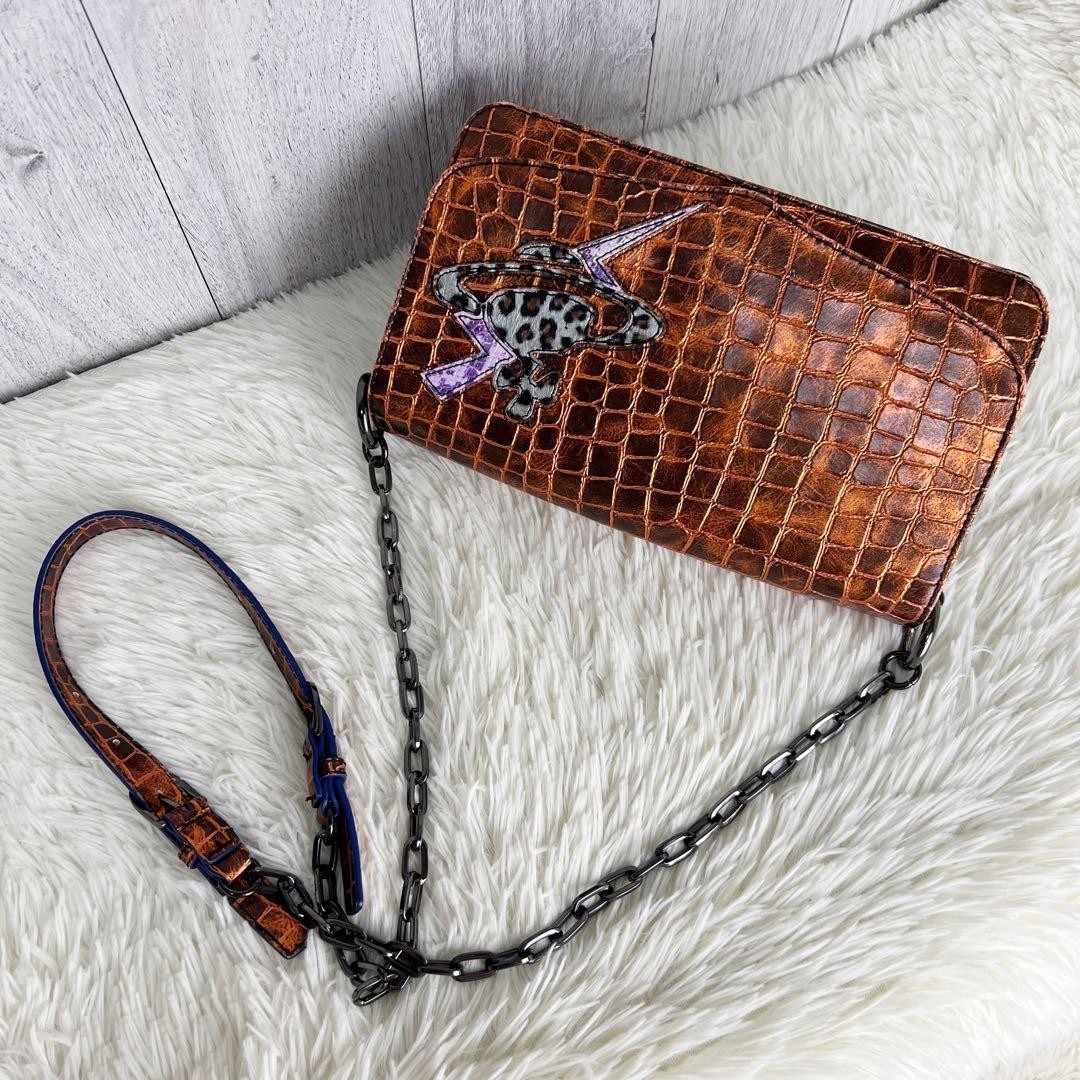 Vivienne Westwood Shoulder Bag Leather Chain Women's Embossed