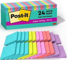Post-It Super Sticky Notes, 3 X 3 In, Supernova Neons, 24 Pads School Supplies