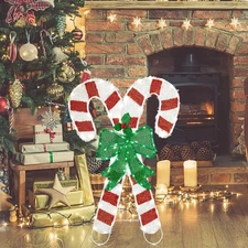 Lighted Christmas Candy Outdoor Decoration 2.6FT Xmas Candy Cane Yard Sign wi...