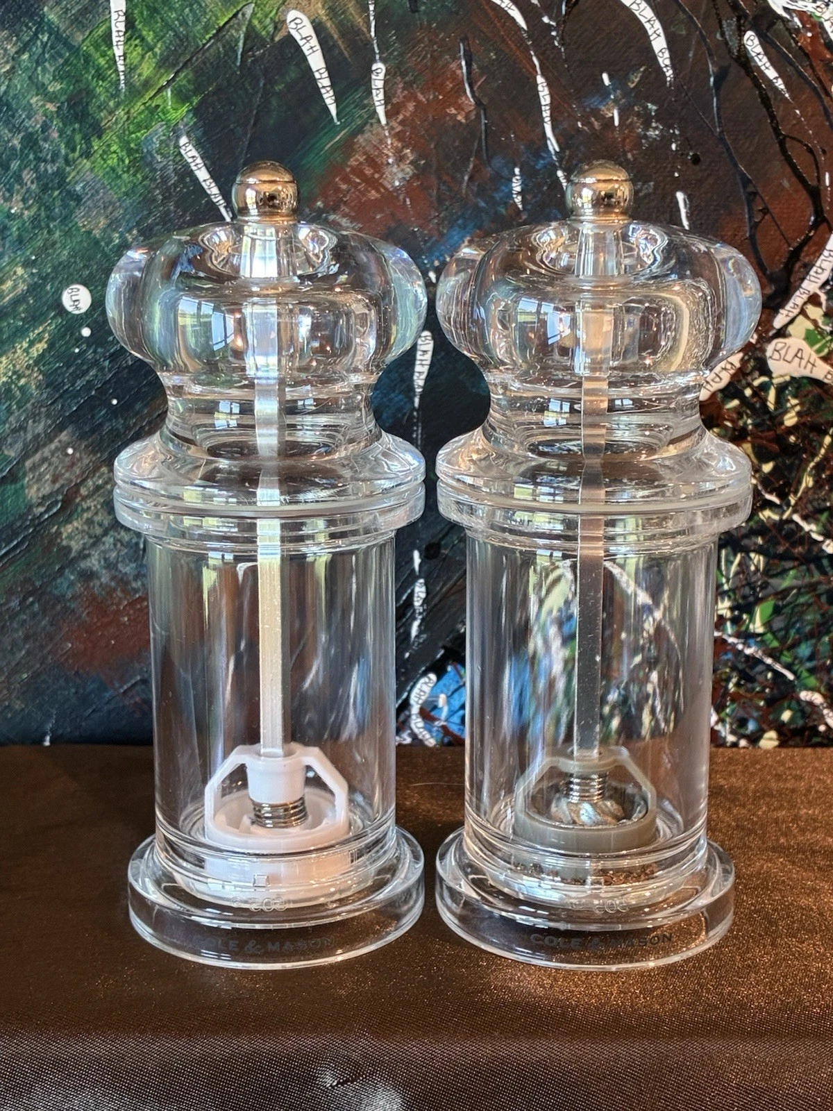 Cole & Mason Salt and Pepper Mill Set Clear Acrylic Adjustable Grind