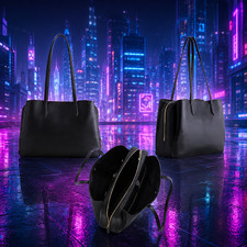 New Quince Italian Leather Triple Compartment Shopper Tote Work Bag Triple Black