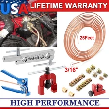 25ft 3/16 Copper Coated Brake Line Kit Single Flaring Repair Tool + 22 Fittings