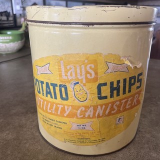 Vintage Metal Tin Chip Canister 14oz. H.W. Lay & Co. Rare Advertising