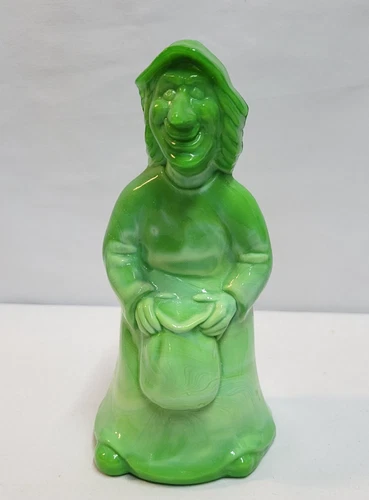 RARE Fenton Marbled JADE GREEN Glass Witch Figurine - Halloween