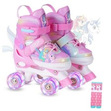 Girls Roller Skates for Kids Ages 3-12 Adjustable Light Up Large-Big Kids Pink