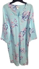 NWT Miss Elaine S Essentials Aqua Bouquet Floral Interlock Robe 131225