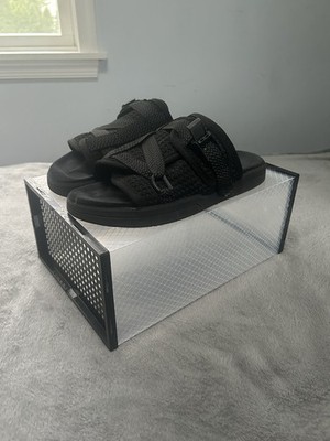 DRACO Men's Black Leather Slide Sandals Buckle Strap Logo Solid Size 9-10