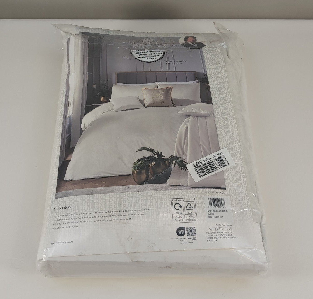 Laurence Llewelyn-Bowen Velvet Duvet Cover Set – Ivory White – King Size 230